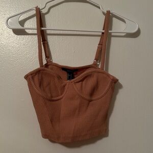 Forever 21 Ribbed Tan Corset-style Crop Top
